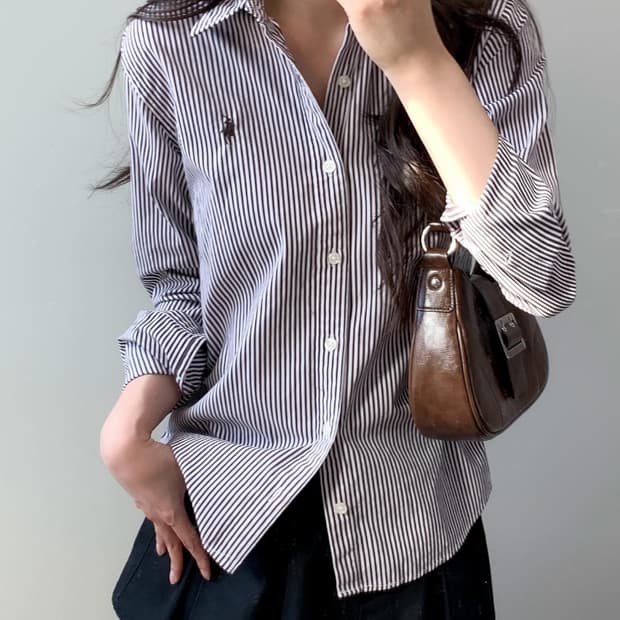 폴로 갈색 체크셔츠 슬림핏 s사이즈