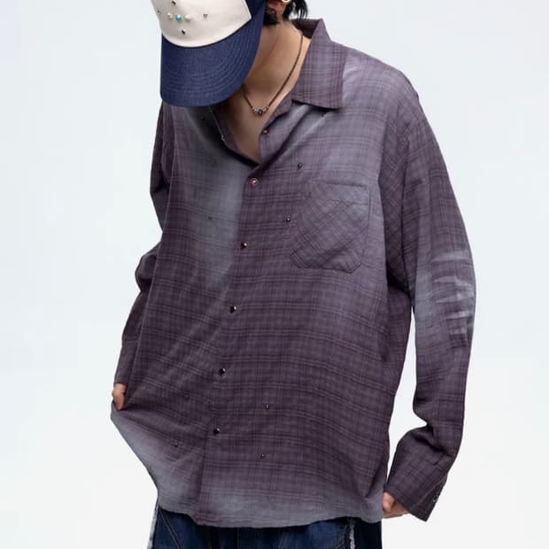 RSSC Stud Cat Washing Check Shirt Purple
