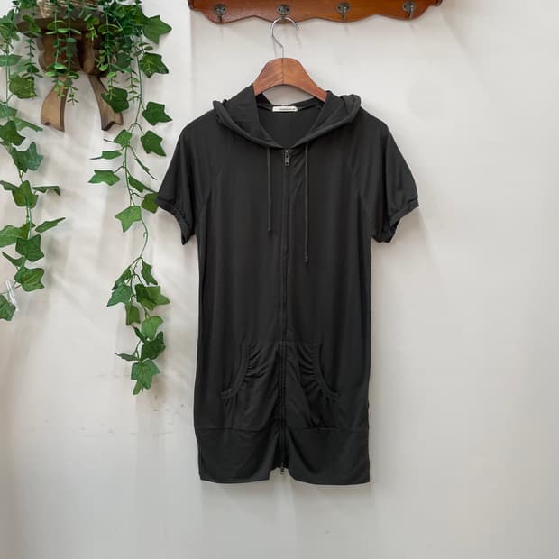 OLIVE des OLIVE y2k 차콜 반팔 후드 롱집업