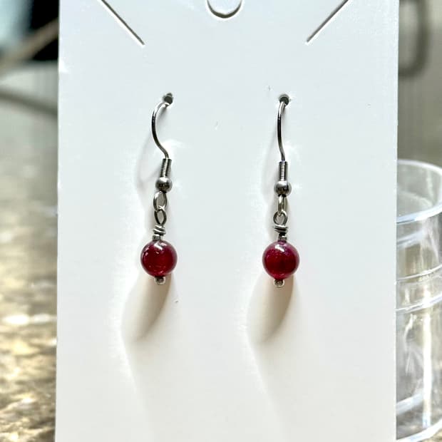 천연석 붉은 가넷 원설 귀걸이