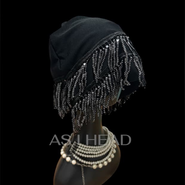 실버 글리터 테슬 핸드메이드 롱 비니