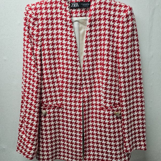 자라 레드 하운드투스 체크 자켓  M