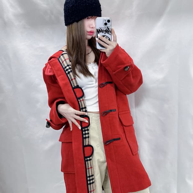 버버리 런던 정품 레드 더플코트 