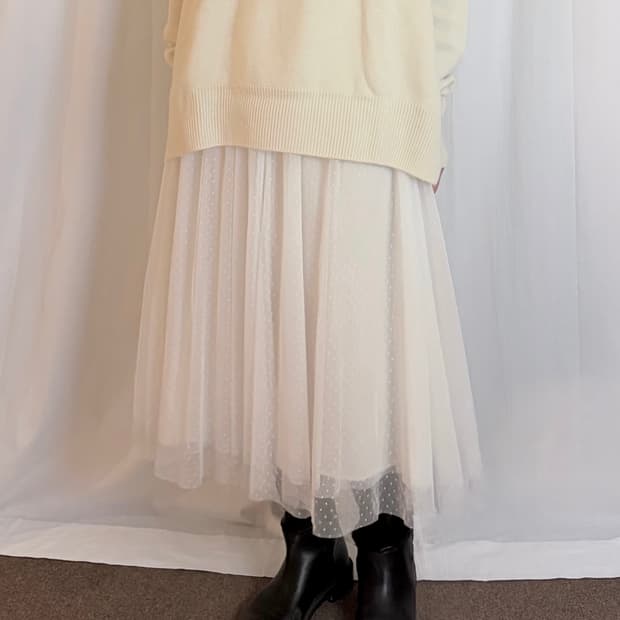 Dot Sheer Long Skirt – Ivory