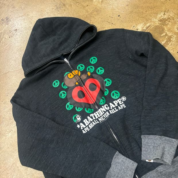 베이프 흑청 데님 st 베이비 마일로 하트 풀 후드집업