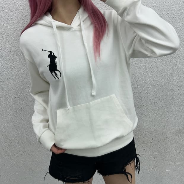 폴로 랄프로렌 블랙 빅포니 화이트 후드 S