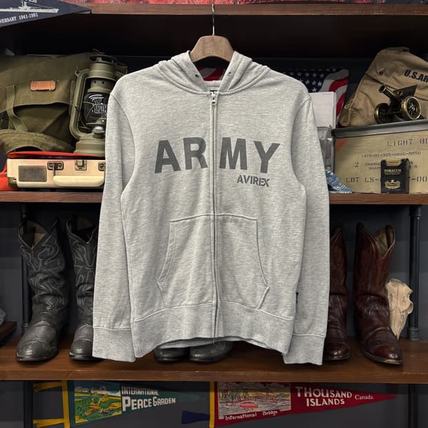 00s 아비렉스 ARMY 라이트그레이 프린팅 후드집업 N518