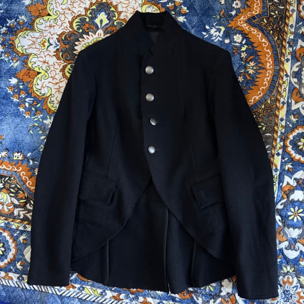 Japan made 버튼 디테일 블랙 울 하이넥 카라 라인 오피서 자켓 