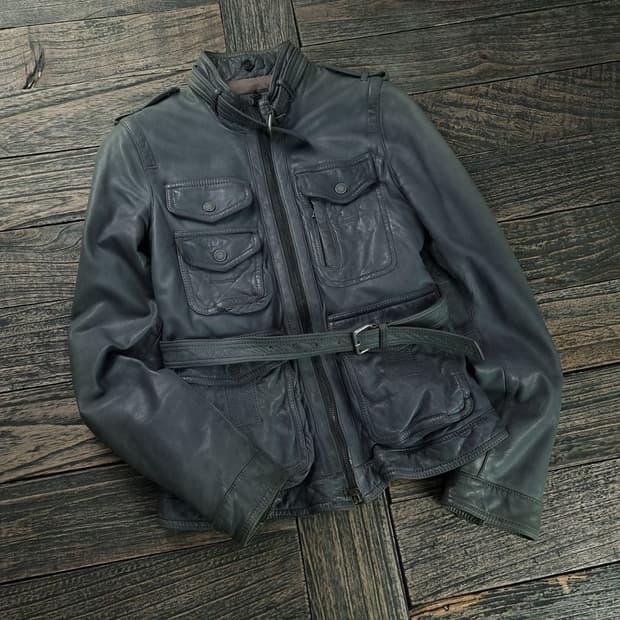 [닐바렛] 고딕 펑크 멀티 포켓 벨티드 슬림핏 레더 가죽자켓 P01399