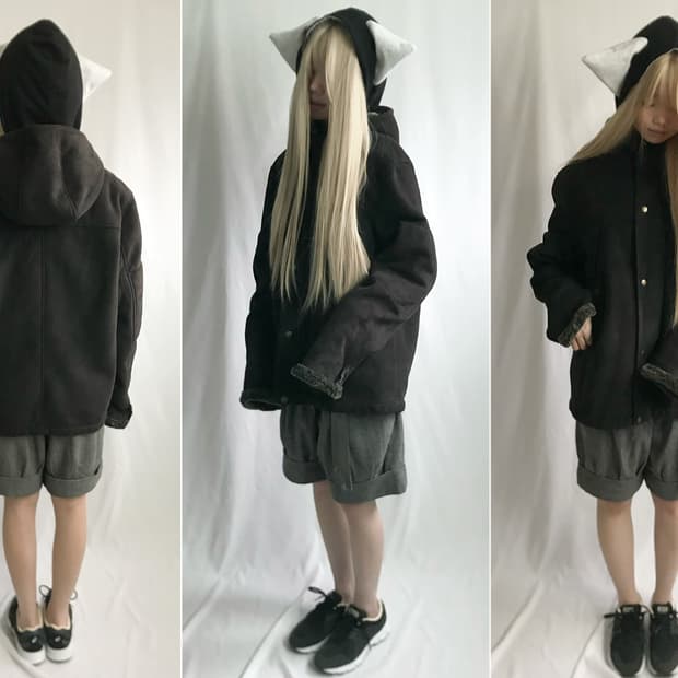 Charcoal thick washing hooded mustang
