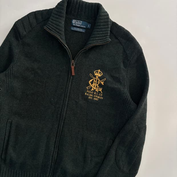 Polo 폴로 랄프로렌 엠브로이드 딥그린 램스울 니트 집업