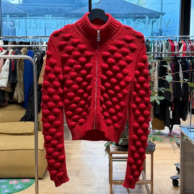 프라다 스포츠 레드 서클 니트 집업 