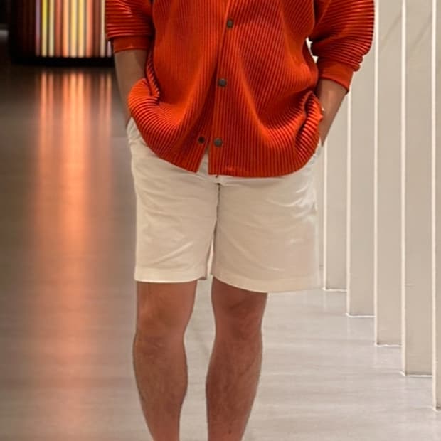 옴므플리세 오렌지 컬러 셔츠자켓 판매