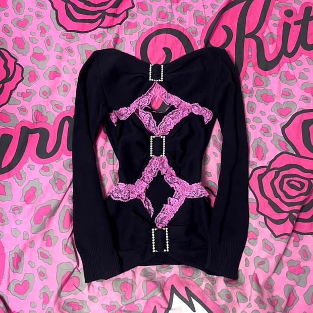 MA*RS마즈 아게하 블랙핑크 프릴레이스 리본 탑 히메 오네갸루 핀터대장