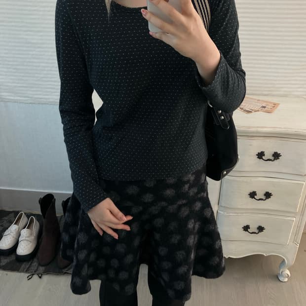 jpn vintage 블랙 도트 롱 슬리브 티셔츠