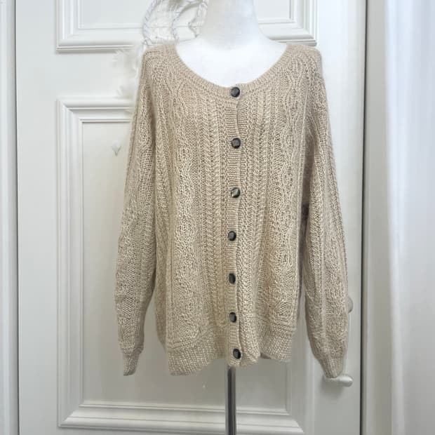 beige wool silk twist loose cardigan