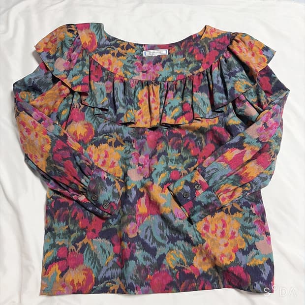 입생로랑 플라워 프린트 프릴 블라우스 S