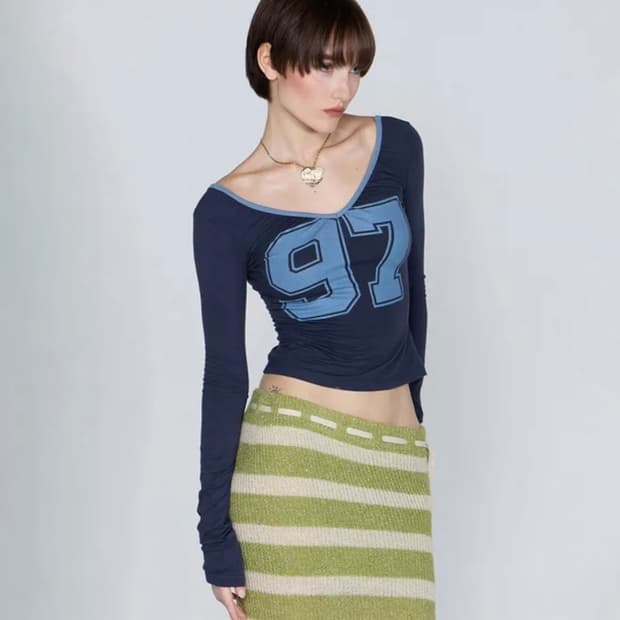 스컬프터 97 숫자 긴팔 티셔츠 네이비