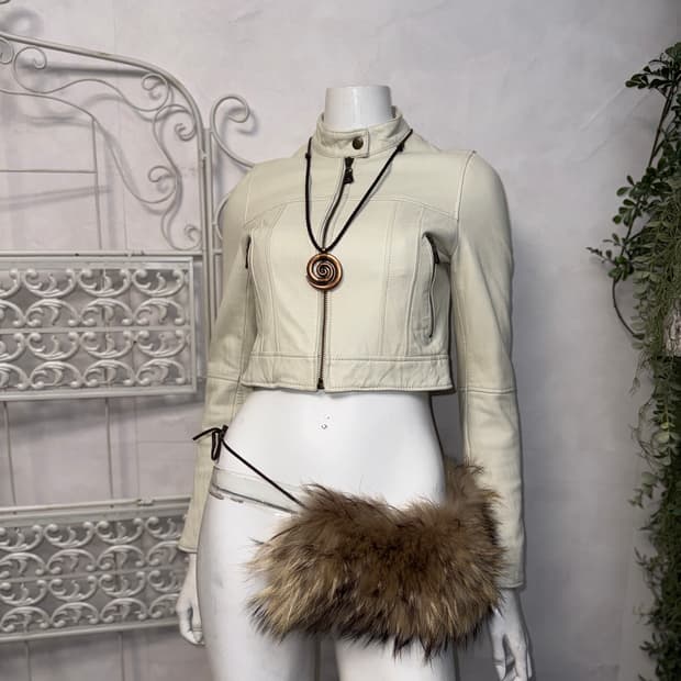 Ivory lamb skin crop jacket 