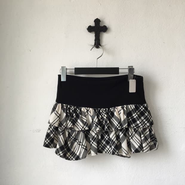 Check pattern layer mini skirt
