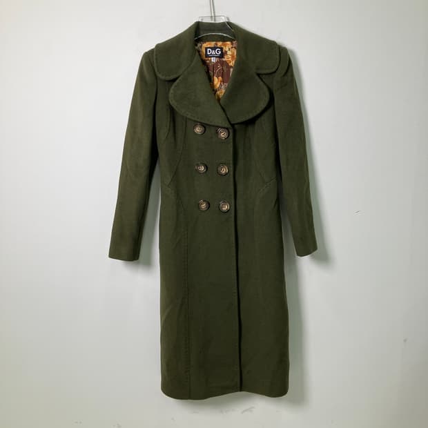 돌체앤가바나 카키 더블 브레스티드 울 롱코트 38