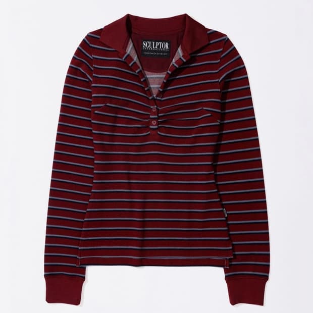 스컬프터 Shirring Tennis Shirt Wine Stripe