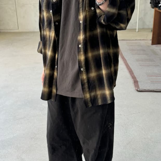 [3] 폴리테루 루즈드 체크 셔츠 웨스턴 옐로우 브라운