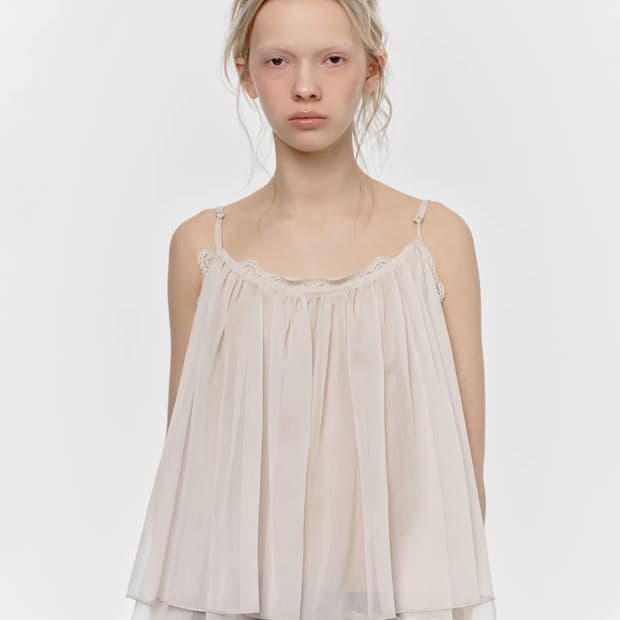 썬번프로젝트 ANGLED LACE SLEEVELESS BLOUSE, CR