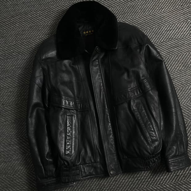 빈티지 양가죽 봄버 퍼 카라 레더 가죽 자켓y 3771