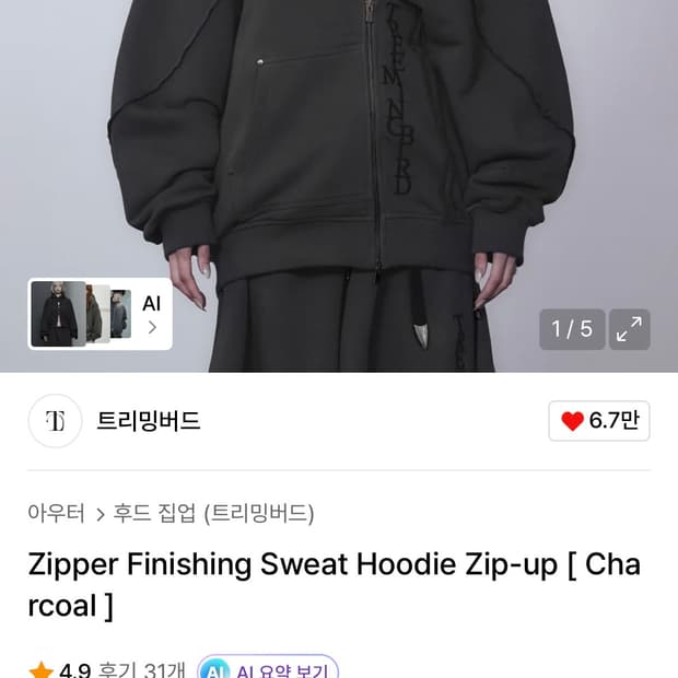 트리밍버드 지퍼 피니싱 후드집업