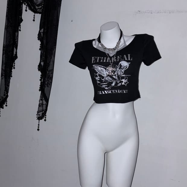 실버 글리터 홀터 데일리펑크 크롭티 반팔 