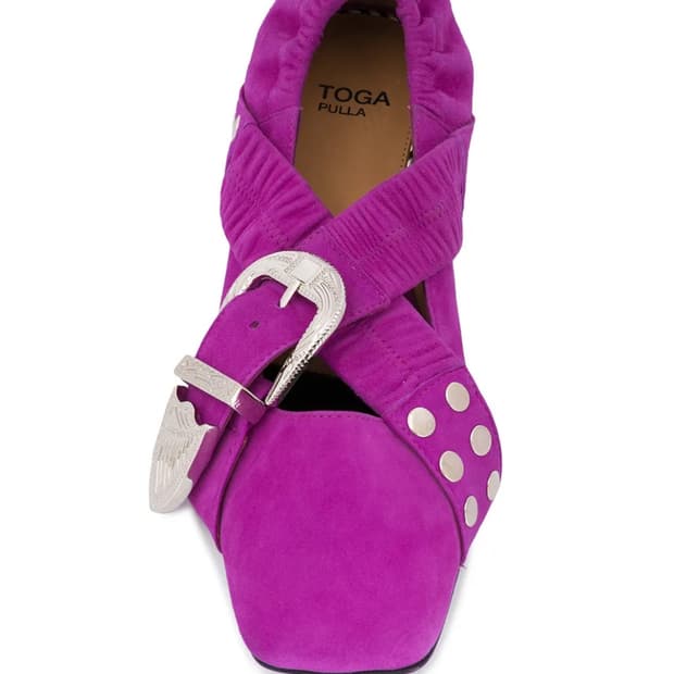 토가풀라 웨스턴 버클 발레리나 슈즈(핑크스웨이드)