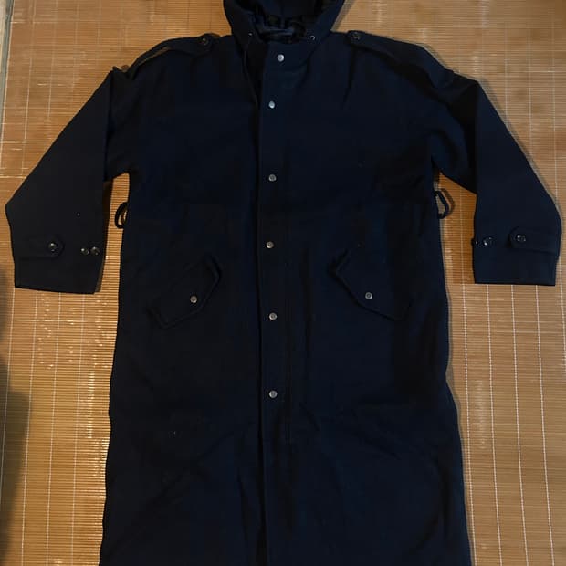 빈티지 헤비울 후드 롱코트 