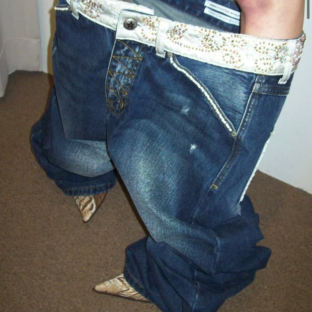 Beaded Waist Denim Pants Indigo Blue
