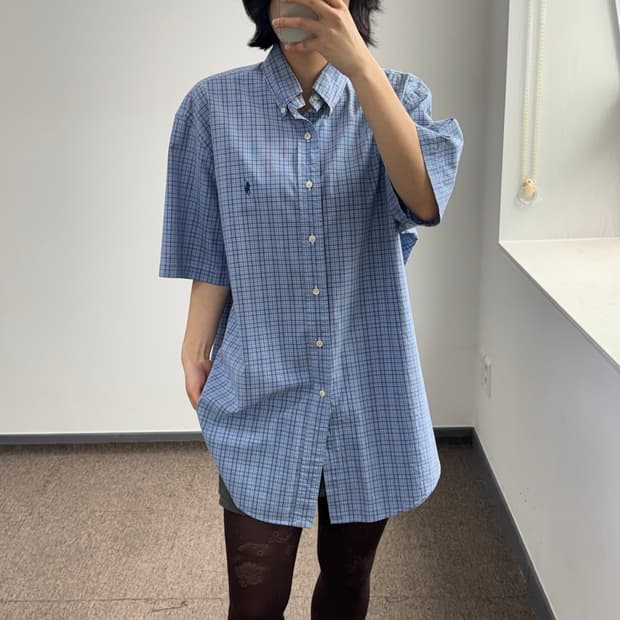 Polo 폴로 블루 포니 블루 체크 반팔 셔츠