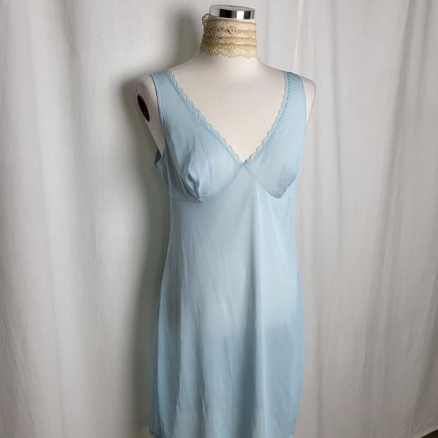빈티지 블루 슬립 원피스
