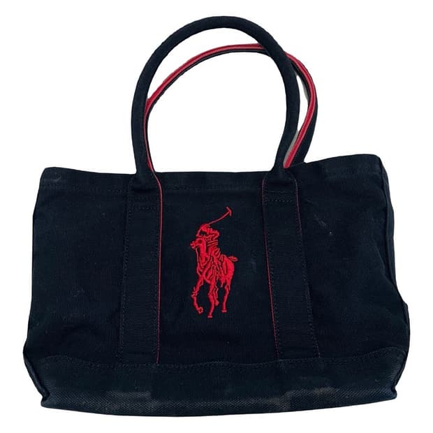 폴로랄프로렌 블랙 캔버스 빅포니 도트백