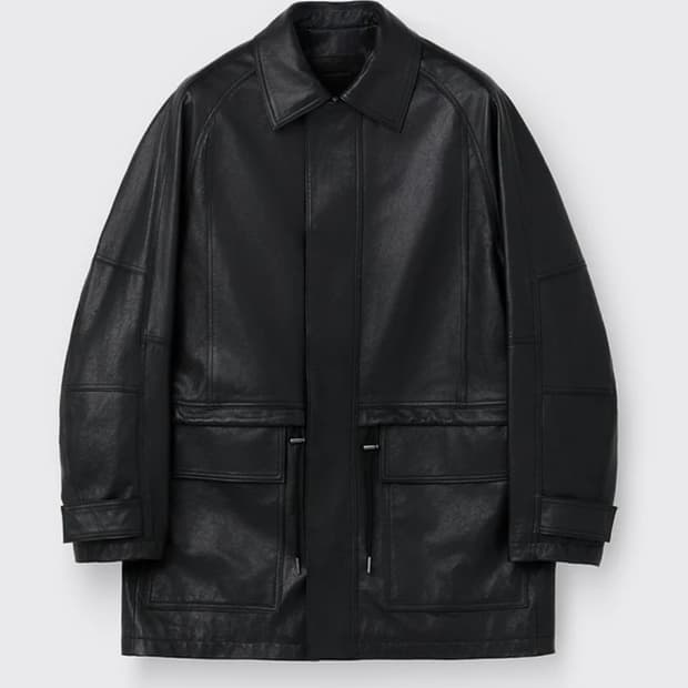 커스텀멜로우 블랙 레더 롱 코트