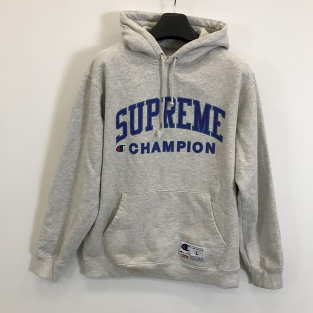 슈프림 x 챔피온 17ss 애쉬해더 후드티셔츠 [L]