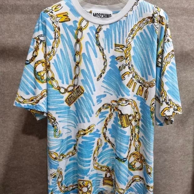 여성 90 모스키노 오버핏 체인무늬 반팔