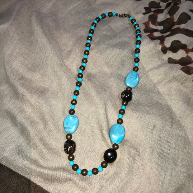 빈티지 터쿼이즈 브라운 목걸이 히피 페어리 오리엔탈 갸루