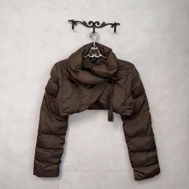 Brown wrap crop bolero down puffer 