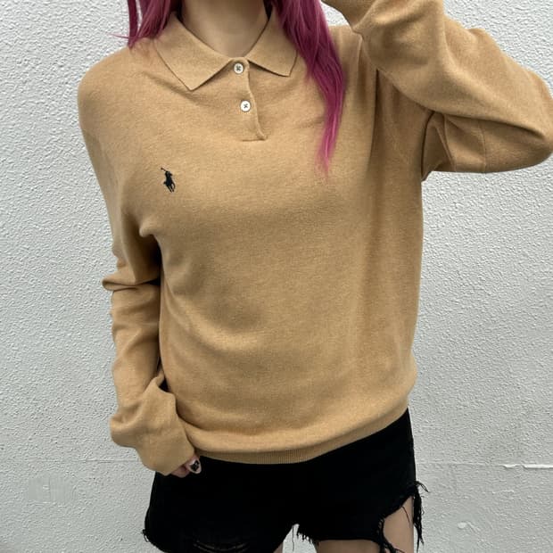 폴로 랄프로렌 네이비포니 베이지 카라 니트 L