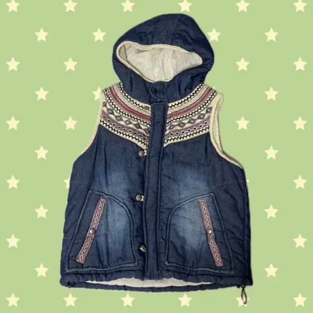 일본 빈티지 모리걸 하구미 보헤미안 청 조끼