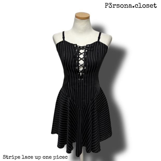 Stripe lace up one picec