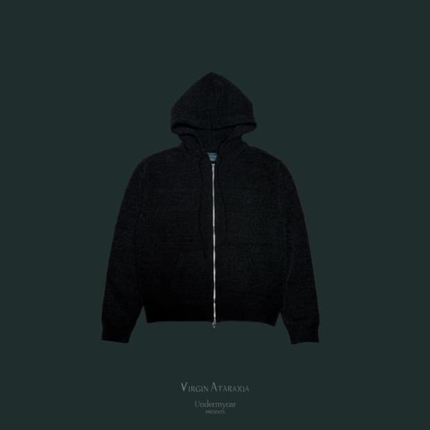 [2]언더마이카 플로럴 핀장식 어쌔신 벨벳 얀 니트 후드집업 블랙