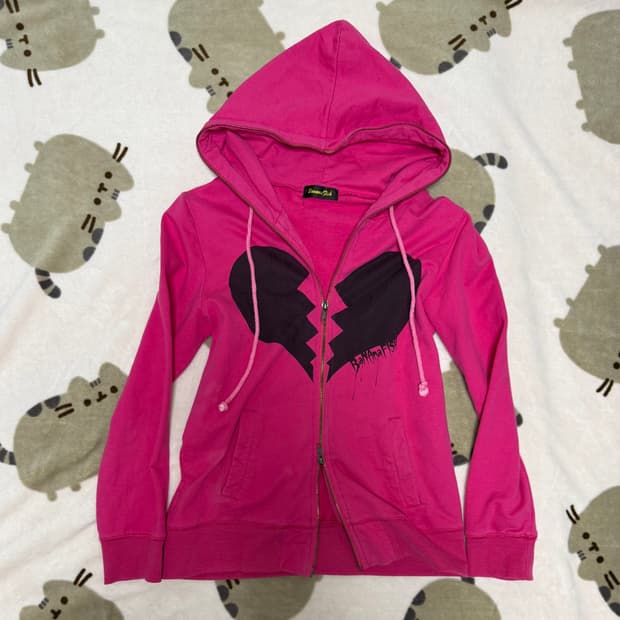 핑크 하트 투웨이 후드집업