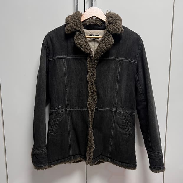 jpn vtg 일본 빈티지 흑청 데님 퍼 트리밍 자켓