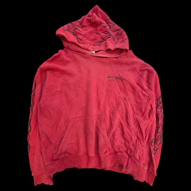 (할리 데이비슨 플레임 프린트 풀오버 후디