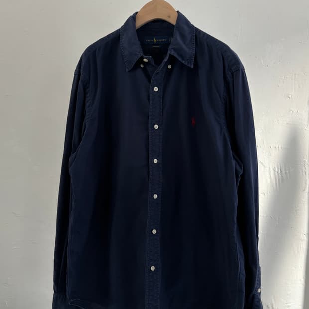 Polo 폴로 랄프로렌 QR신형 네이비컬러 커스텀 핏 레드포니 코튼 셔츠